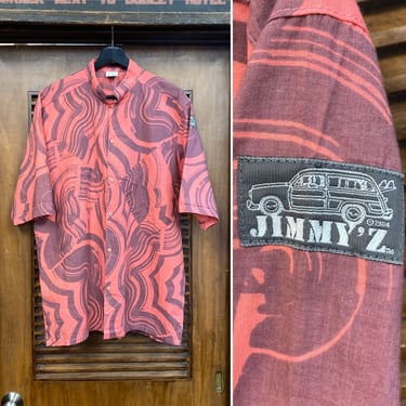 Vintage 1980’s Jimmy’z Skater New Wave Cotton Atomic Print Shirt, 80’s Button Down, Vintage Clothing 