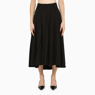 Prada Long Black Pleated Wool Skirt Women