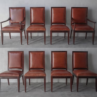Set of 8 French Style Leather Dining Chairs by Restoration Hardware 