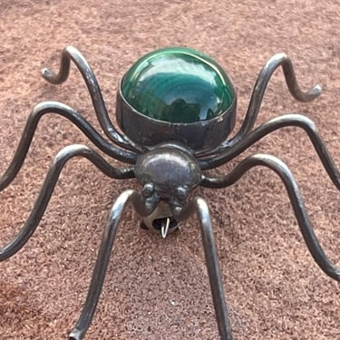 Vintage Native American Sterling and Green Malachite Stone Spider Pin / Brooch 