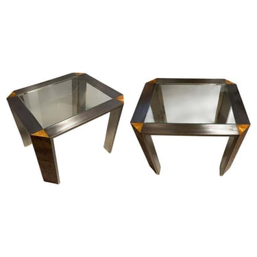 Pair of Steel and Birds-Eye Maple Side Tables in the style of Milo Baughman