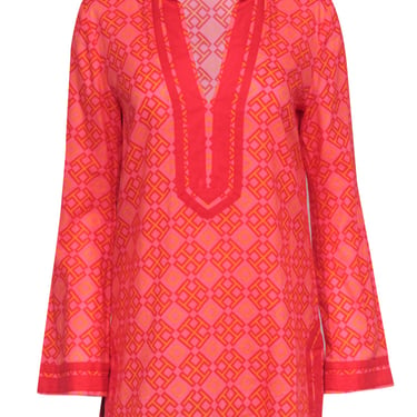 Tory Burch - Pink, Red & Orange Cotton Long Sleeve Tunic Sz S