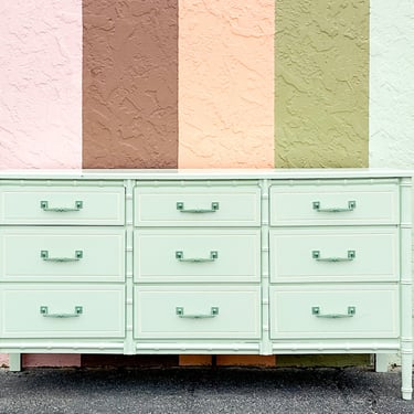 Painted Seafoam Faux Bamboo Dresser