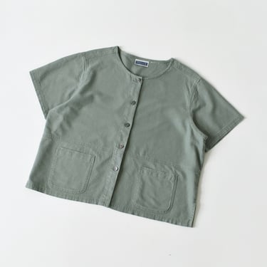 vintage boxy green linen top, one size 
