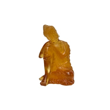 Golden Orange Crystal Glass Lotus Rest Leg Amitabha Shakyamuni Buddha ws3664E 