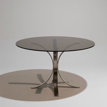 TABLE À MANGER RONDE EN VERRE ET MÉTAL, OSVALDO BORSANI, 1970s