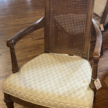 Framed Floral Upholstered Cane back Chair w Carved Legs