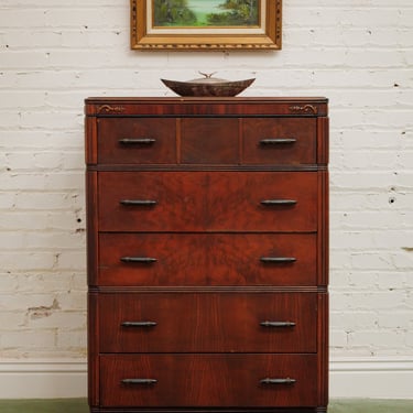 Art Deco Burl 5 drawer Tall Dresser