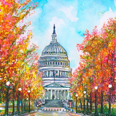 U.S. Capitol in the Fall by Cris Clapp Logan Gicleé Print Washington D.C. Art 