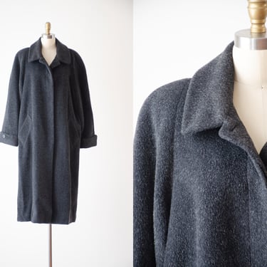 gray wool coat | 90s plus size vintage Anne Klein boxy oversized charcoal gray dark academia style heavy long winter coat 