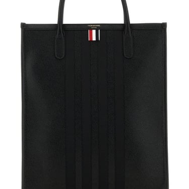 Thom Browne Man Black Leather Vertical Tote Handbag