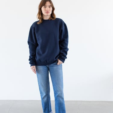 Vintage Navy Blue Crew Sweatshirt | Unisex 50 50 Cotton Blank Cozy Fleece Sweat | Made in USA | XS S M | 
