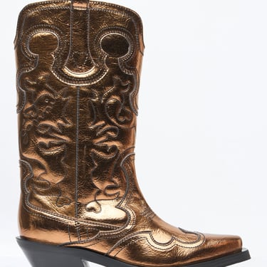 Ganni Women Mid Shaft Embroidered Metallic Western Boots