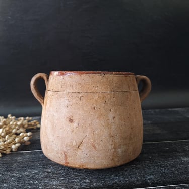 Large Primitive Stoneware Confit Pot, French Terracotta Crock Pot, French Pottery Confit Pot, French Stoneware Pot, Crock Primitive 