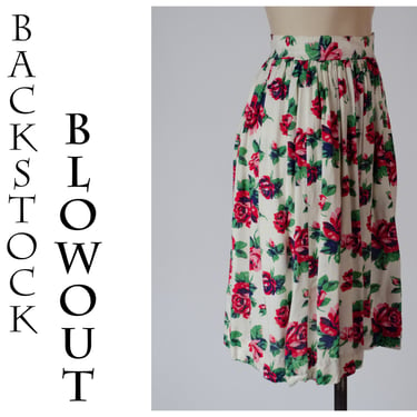 4 Day Backstock SALE - XS - Vintage Late 1930s Rose Print Skirt - Item #22 