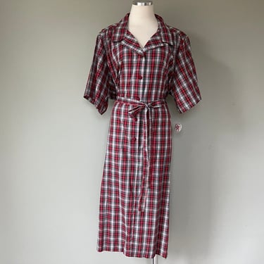 4XL BNWT 1960s Vintage Womens Red Scottish Plaid Shirt House Dress Caroline Maid 