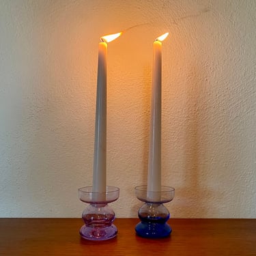 Vintage Pair of Glass Candlestick Holders 