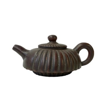 Chinese Brown Yixing Zisha Clay Teapot w Abstract Lines Accent ws2593E 