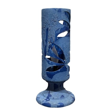 Vintage Mid-Century Modern Boho Chic Blue Studio Ceramic Accent Table Lamp 