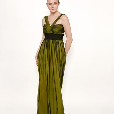 Dolce & Gabbana Green/Black Cross-Front Chiffon Gown 