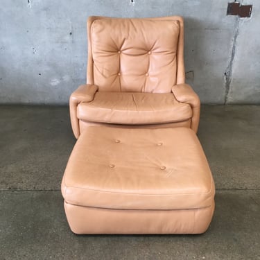 1970's Leather Arm Chair &amp; Ottoman For Airborne France
