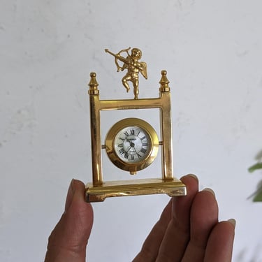 Miniature Vintage Brass Cupid Homer Clock 