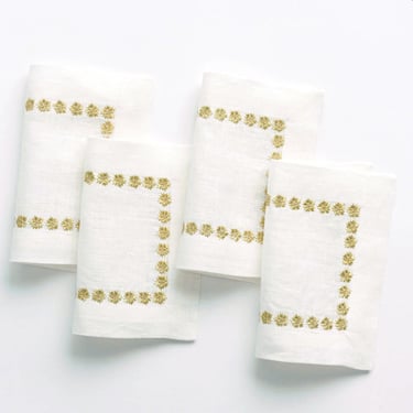 White and Gold Star Cocktail Napkins by India Hicks, Set of Four, 2 Sets Requested