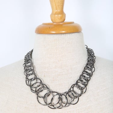 Dull Silver Necklace Open Woven Chain Necklace, Costume Jewelry Upcycle Craft Jewelry Findings 