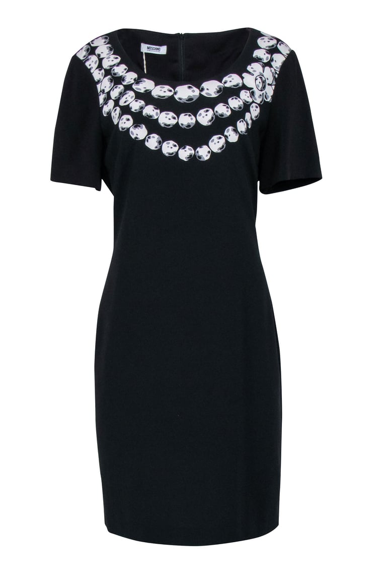 Moschino Cheap & Chic - Black Shift Dress w/ Pearl Necklace
