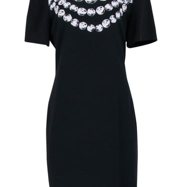 Moschino Cheap & Chic - Black Shift Dress w/ Pearl Necklace Print Sz 14