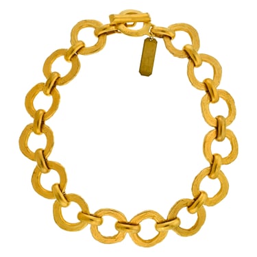 Pierre Cardin Vintage 1980s Artisanal Brushed Gold Round Link Chain Necklace