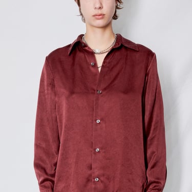 Oxblood Cupro Long Sleeve Button Up