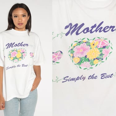 90s Mother Shirt Simply The Best Shirt Graphic Shirt Floral Mom Shirt 1990s Retro Tshirt Mother's Day Vintage White Cotton Extra Large xl 