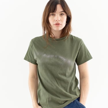 Tie Dye Army Green Crew T-Shirt | Olive Green Cotton Crewneck Tee Shirt | Washed Deadstock | S | T1 