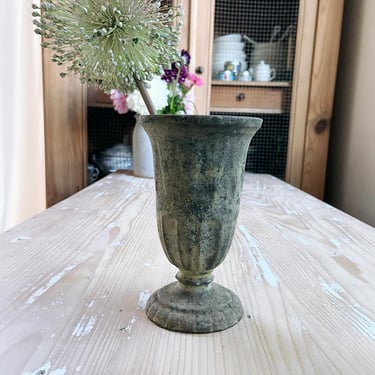 Beautiful rustic French cast iron petite urn, vase 