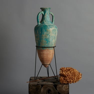 Late 19th Century Green Glazed Amphora from Borneo with Iron Stand