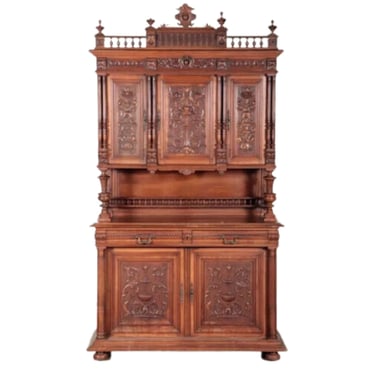 Cabinet, Carved Wood, French Henri II Style, 3 Shelves, Storage, Circa 1900's!!
