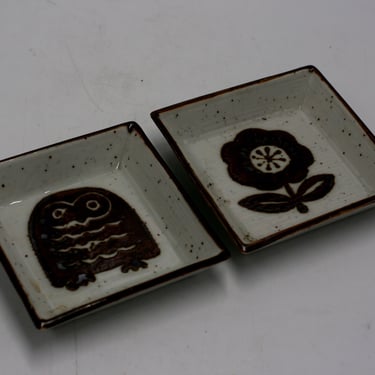 vintage owl and flower small plates or trinket dish 