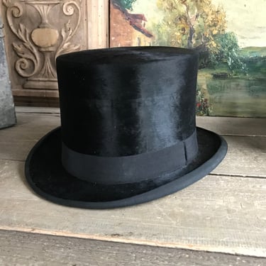 French Black Top Hat, André Levoy, Le Mans, Beaver. Victorian, Edwardian Fashion, Period Clothing 