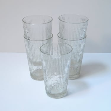 Set of Mid Century Drinking Glasses Textured Tapered Tumblers Retro Barware Water glasses Tree Bark Crystal Ice glass Indiana Glass 