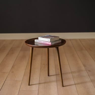 Mid Century Modern Round Walnut Tripod End Table by Anton Kildebergs Møbelfabrik 