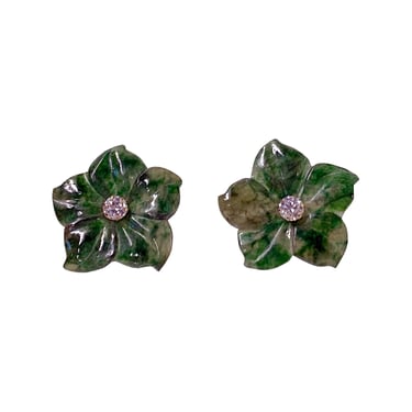 Pair Dark Green Jade Stone Flower Petal Shape Earrings ws4268E 