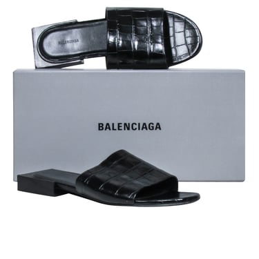 Balenciaga - Black Croc Embossed Slide Sandals Sz 7.5