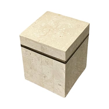 Maitland smith Tessellated marble and brass square canister small white  box postmodern 80s 1980s 