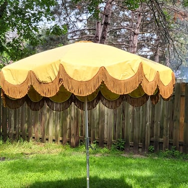 Groovy Sunmaster Yellow Flower Umbrella Patio Umbrella with Fringe 