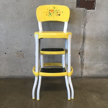 Vintage Ladder Stool- Yellow, w/ Mid Century Modern Design (On Chairback)