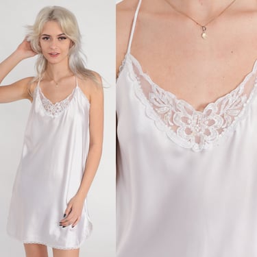 White Slip Dress 90s Lingerie Mini Dress Floral Pearl Beaded, Shop Exile