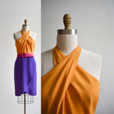 80s 90s Color Blocked Cocktail Dress 