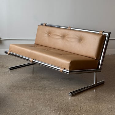 Leather/Chrome Sled Settee by Arthur Umanoff for Directional