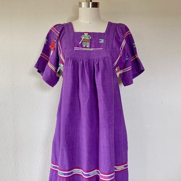 1980s Purple Guatemalan cotton dress 